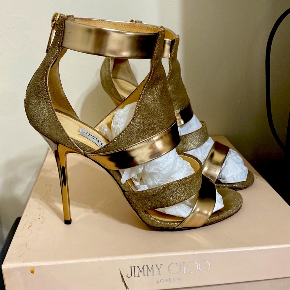 Authentic Jimmy Choo gold strappy sandals in size 38